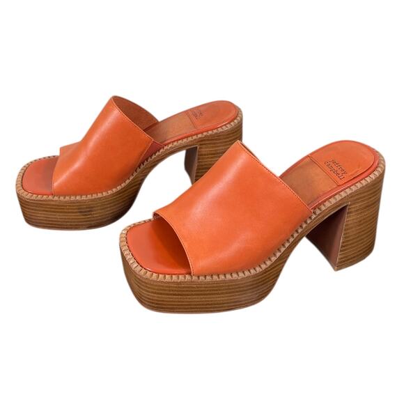 Jeffrey Campbell Anthropologie Concert Heels Honey Orange Leather Mule Size 8 - Picture 4 of 10